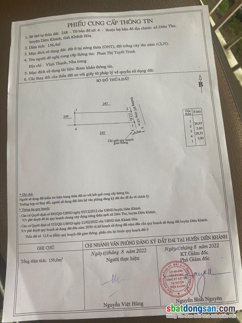 Bán nhanh lô cách tl2 chỉ 100m giá chỉ 770tr có thổ Diên Thọ Diên Khánh lh 0985451850 Xuân Xuyên